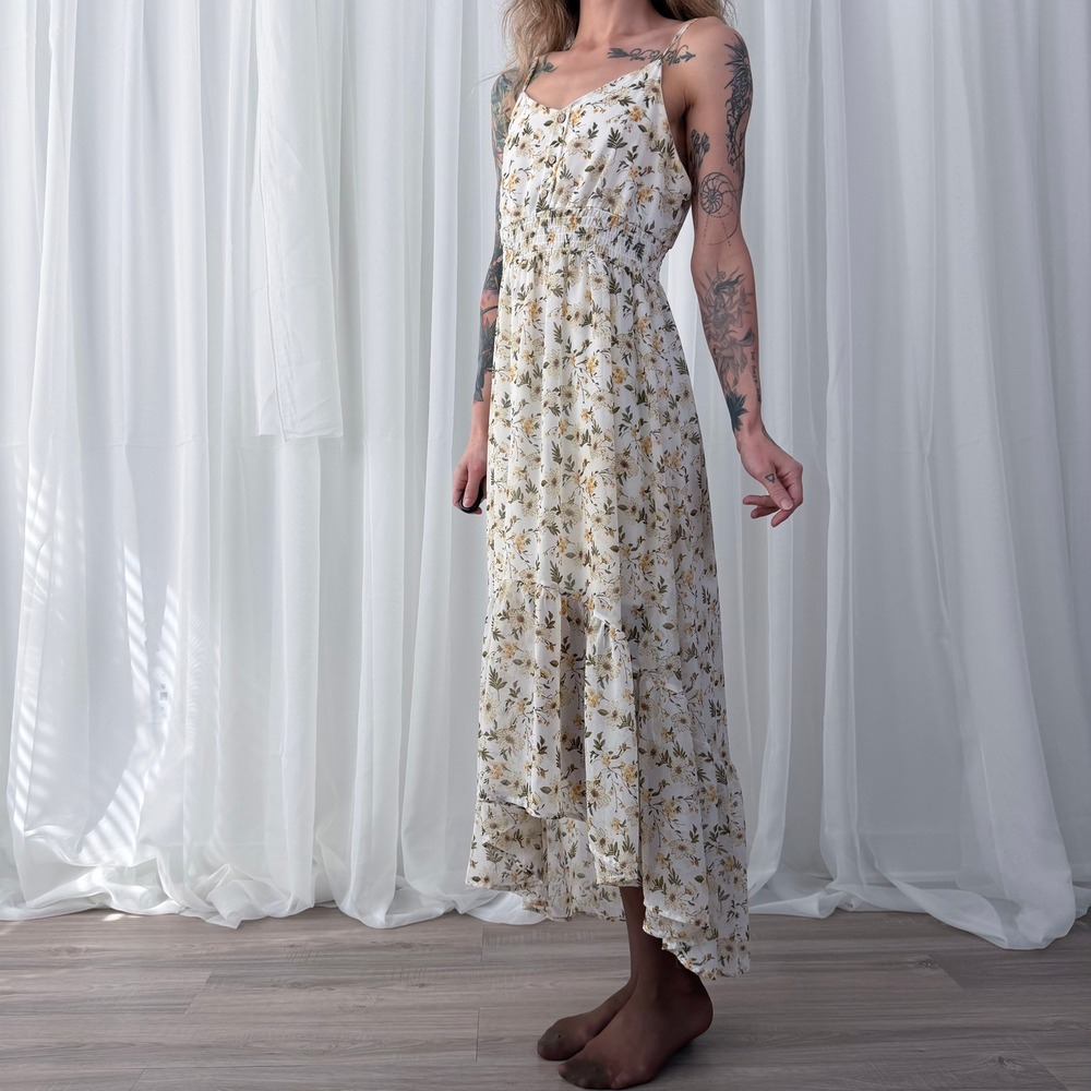 Liberty Love Cream Floral‎ High Low Midi Dress Large - Picture 2 of 5